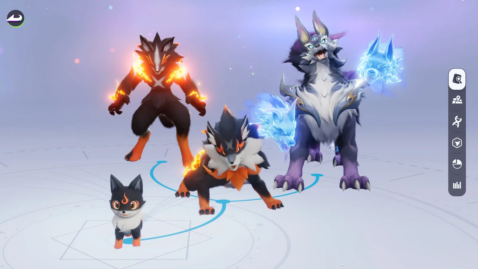 Official Aniimo screenshot showing Emberpup and larger related forms